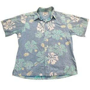 Kahala Shirt Mens XL Blue Floral Short Sleeve Button Up Made In Hawaii Vintage